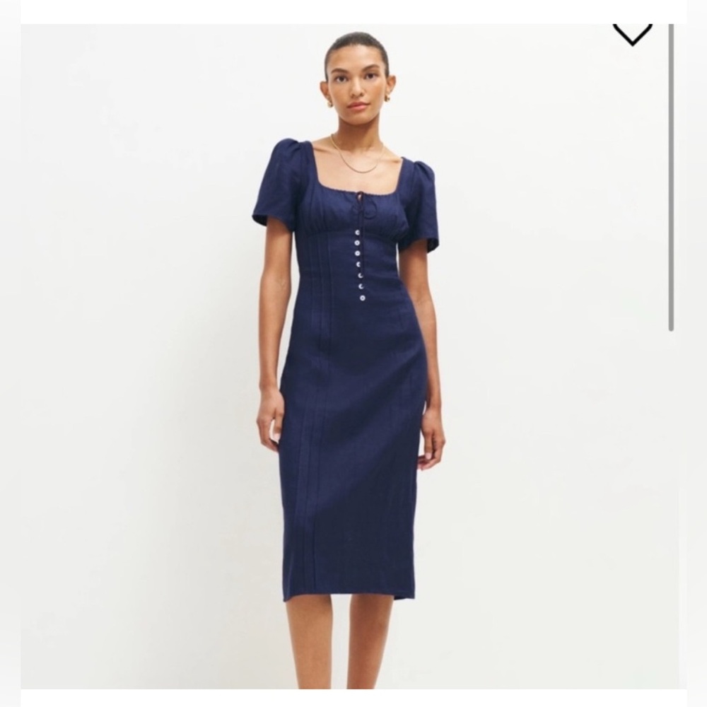 Reformation Pierce Linen Dress. Danube Blue. Worn once